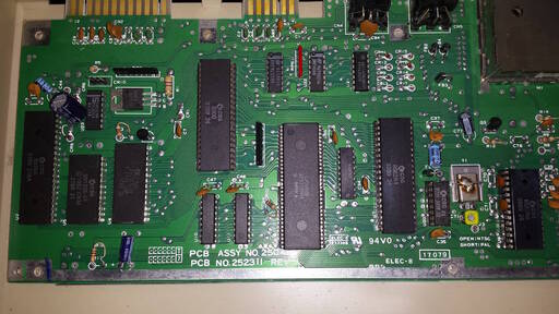 Close-up of a PCB showing several large chips